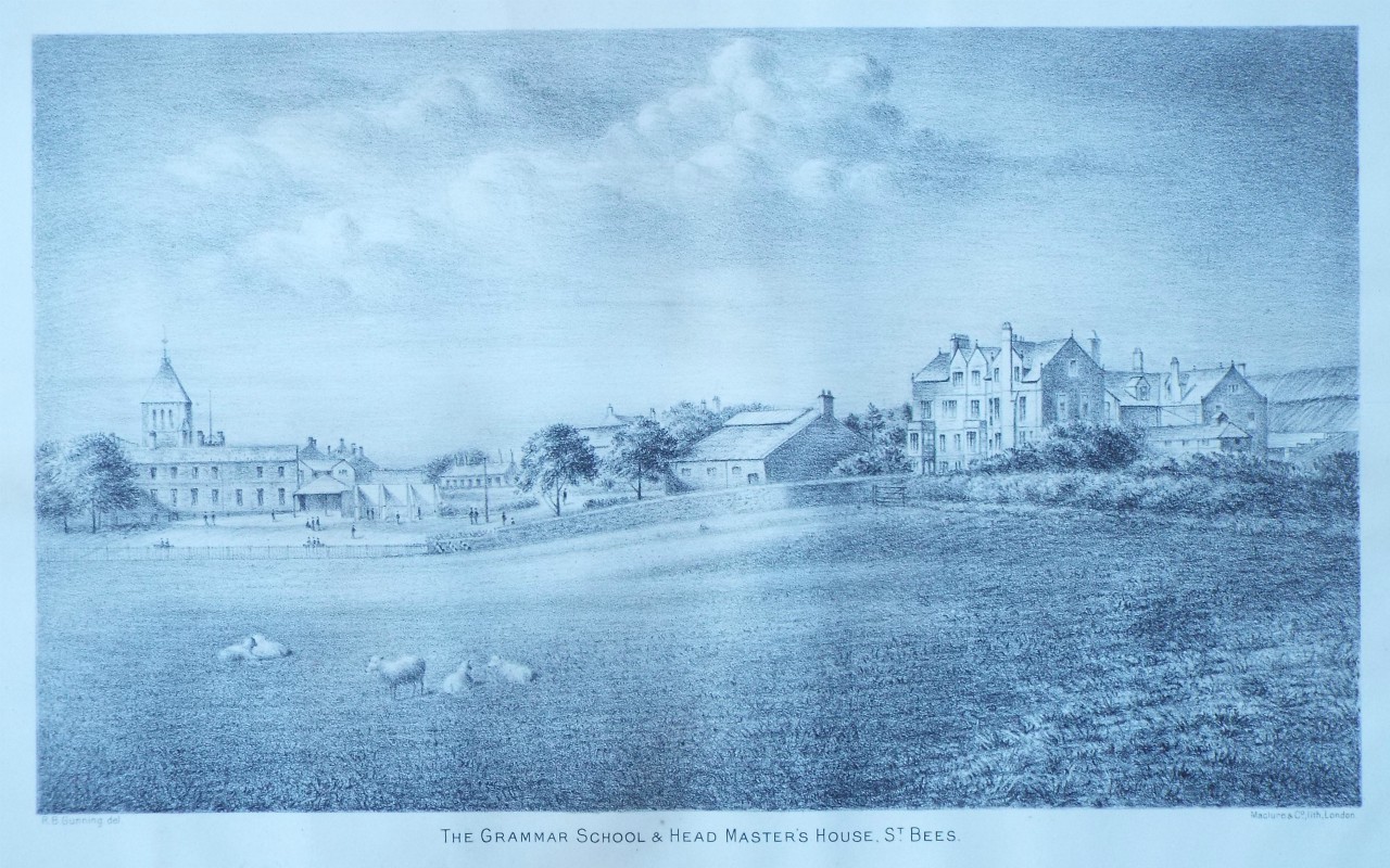 Lithograph - The Grammar School & Head Master's House, St. Bees.